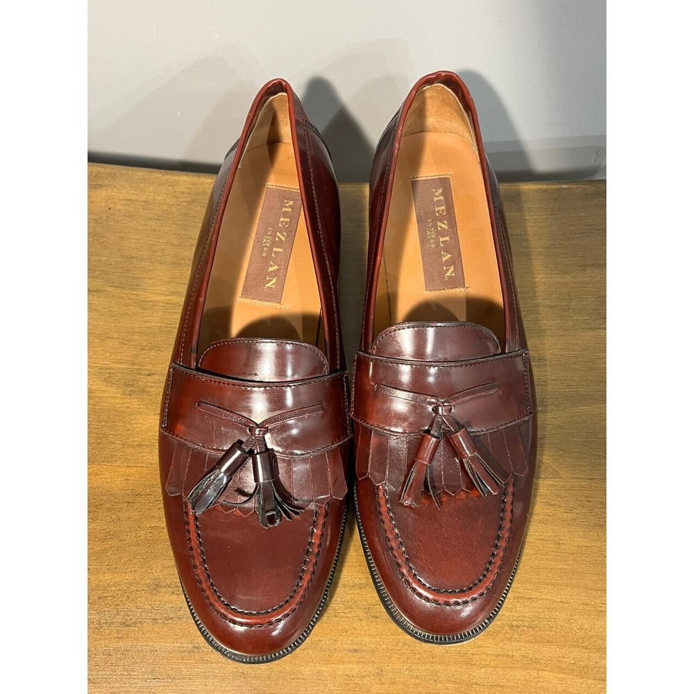 Mezlan ‎ Santander Mens Dress Shoes Sz 9 M Burgundy Leather Tassel Loafers Spain